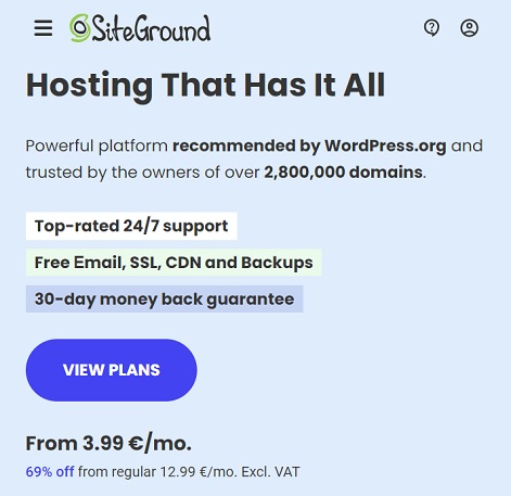 SiteGround.com شفرة تخفيض